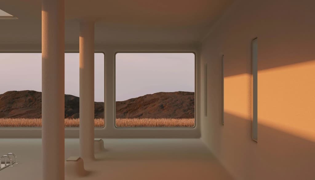 Modern interior framing open land